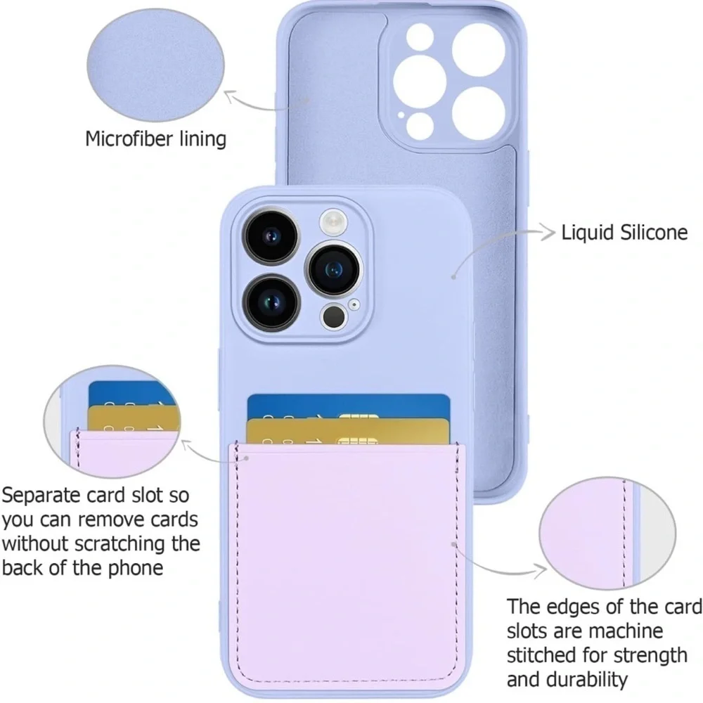 iPhone 14 Pro Case with Card Holder Soft Liquid Silicone Credit Card Slot,purple